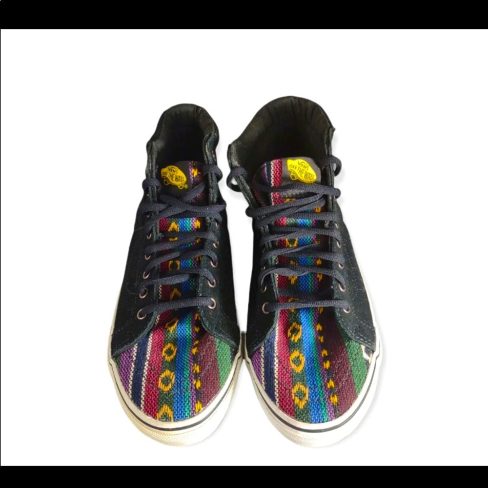 Vans Unisex Black Aztec Print High Top Skater Shoes M 7 Wo 8.5